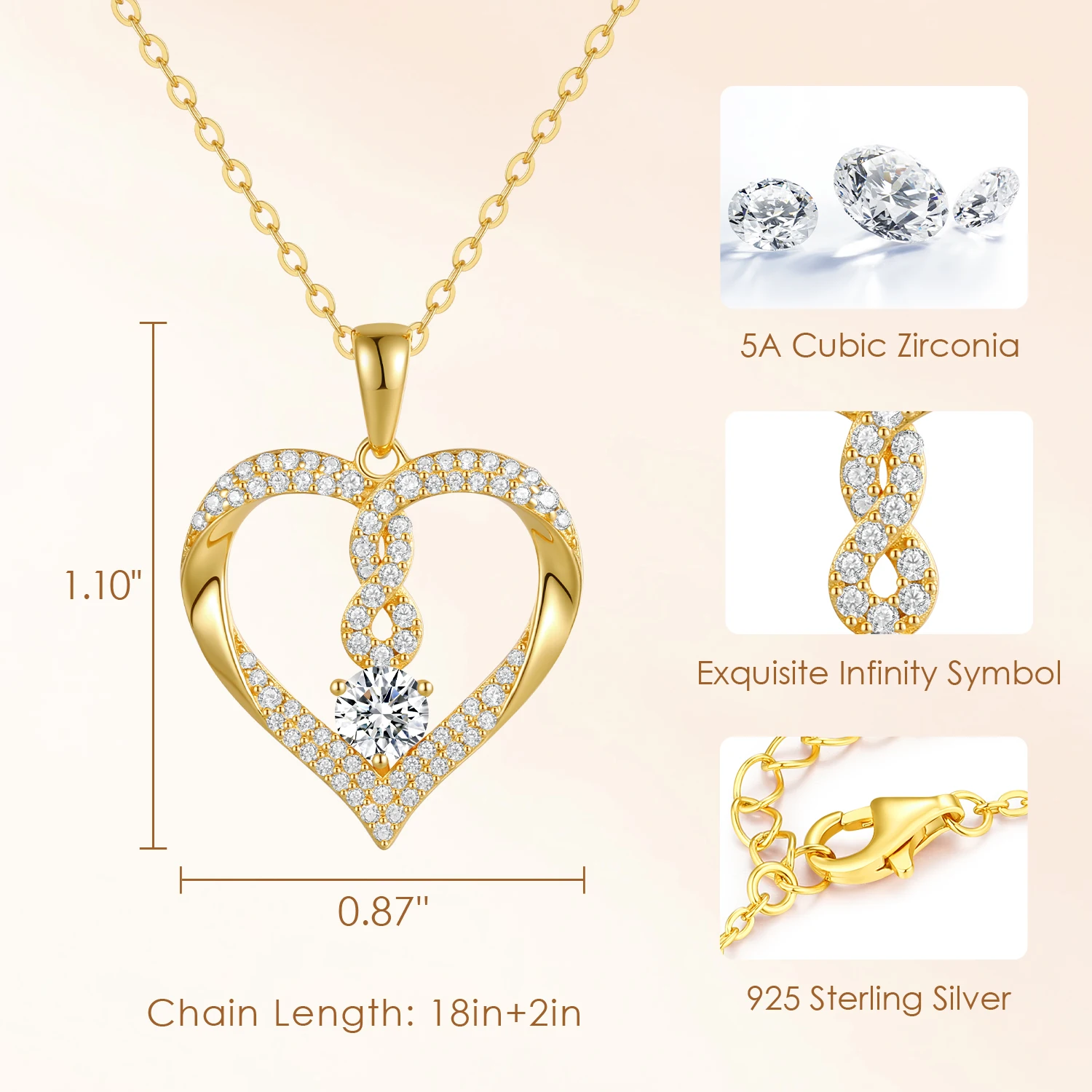 CDE YN0987 Fine Jewelry 925 Sterling Silver Necklace Wholesale Rhodium Plated Chain Zircon Heart Pendant Necklace