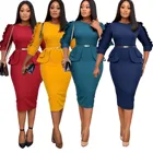 Fashion Dress HKRED Fashion Women Big Size Clothing Lady Office Dress O-neck Dress For Women Business Casual Dress