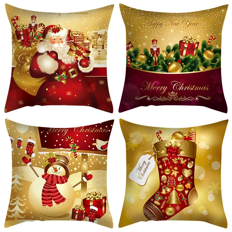 Merry Christmas Decorations Christmas Cushion Cover For Home Decorative Sofa Pillow Cover Case Seat Car Decor Throw Pillowcase