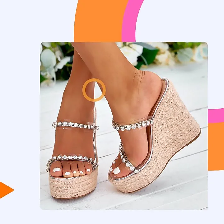 Eilyken New Summer Straw Weave Platform Crystal Rhinestone Women Wedges