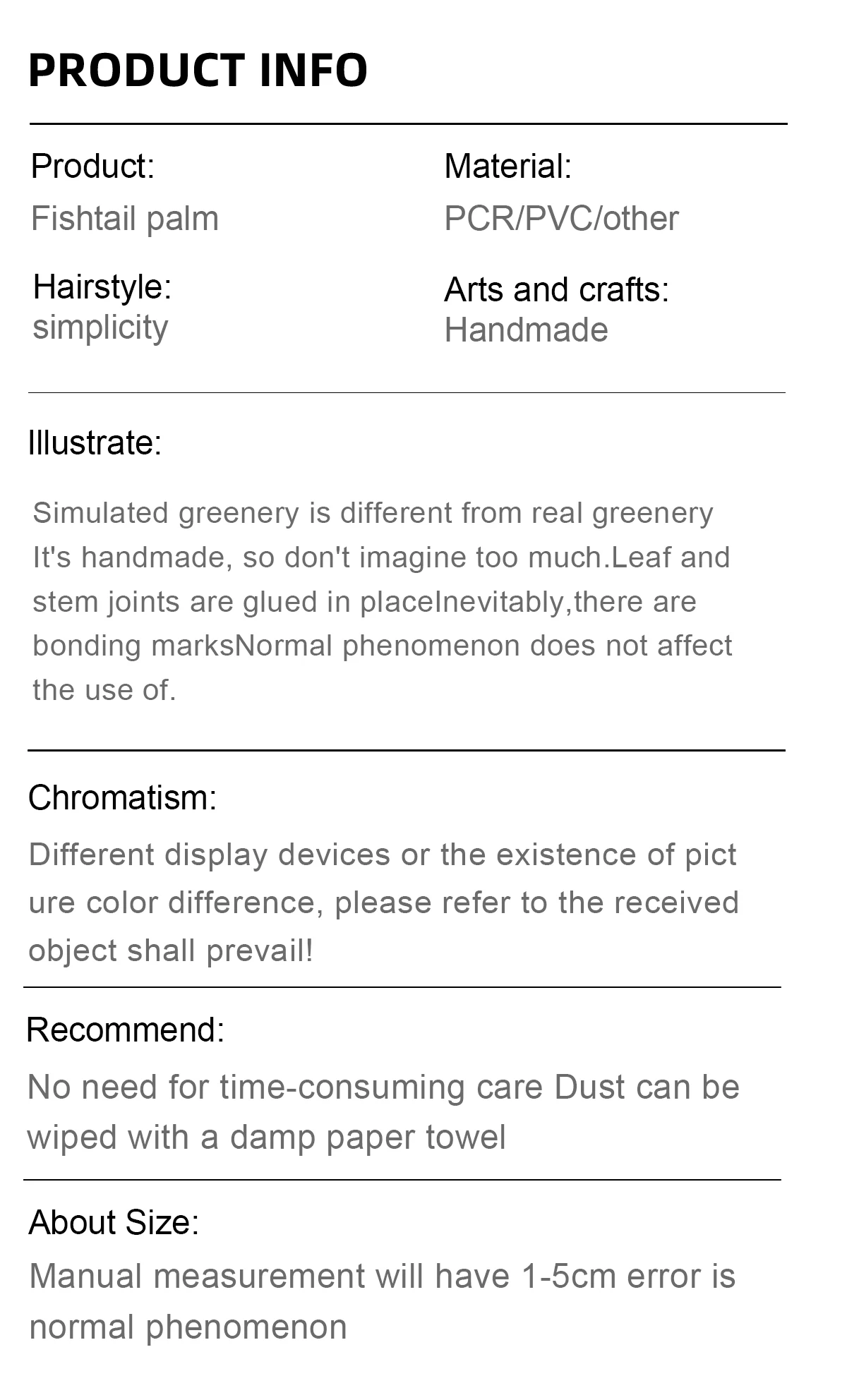 Greenery Simulated Fishtail Palm Artificial Indoor/Outdoor PE Plastic Home Decor with Branch Pot for Living Room Decorations details