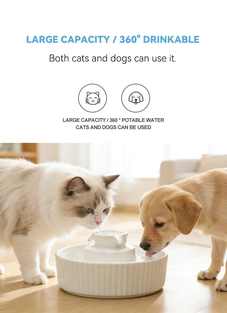 New Customizable 2.1L USB Smart Ceramic Pet Water Dispenser Silent Automatic Circulation Dog Cat Water Feeder Pet Supplies manufacture