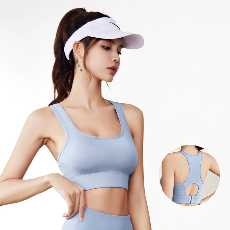 Beauty Back Push Up Button-in design High Impact Shockproof Yoga Bra Women Active Training Running Wear Bra Top