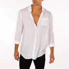 White Shirt Custom Long Sleeve Loose Vintage White Plain 100% Cotton Pocket Men Shirt
