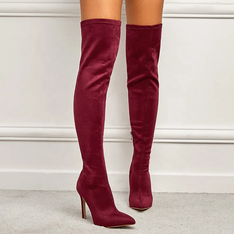 stretch fabric thigh high boots