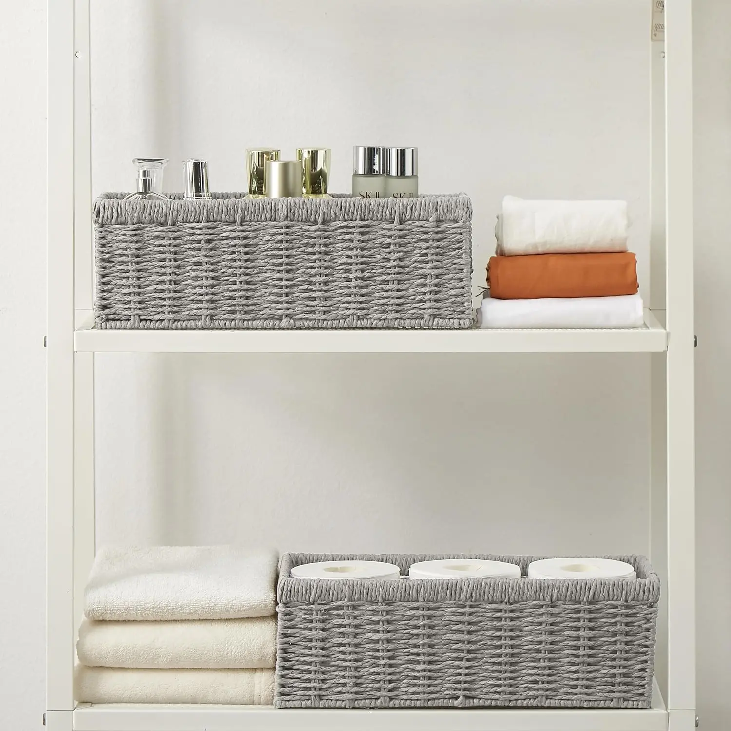 Paper Rope Storage Basket, Paper Rope  Baskets with Handles, Toilet Paper Basket for Toilet Tank Top