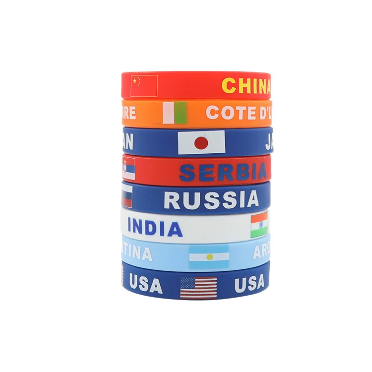 Good Quality silicone bracelet keyring custom Promotion Rubber wristband Different country silicone bracelet