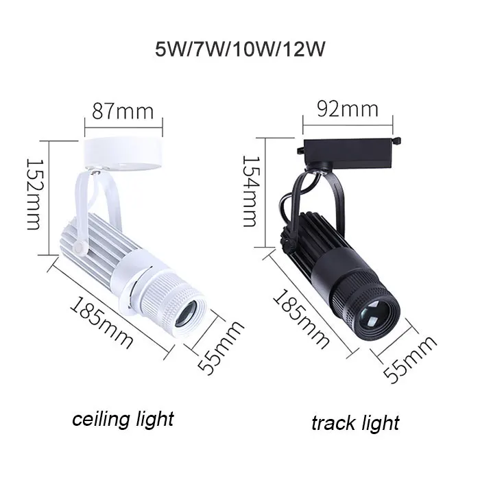 Zoomable Led Track Lights for Theater Stage Rail Lighting 7W 20W Focus LED HD Rotating Advertising Logo Projector Cob Spotlight