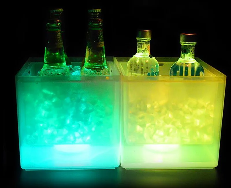 Amazon Hot Sale Double Layer Ice Bucket Transparent Plastic Led Square