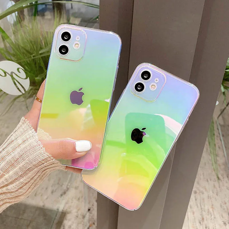 Transparent clear hard pc laser gradient glitter colorful Fall prevention phone case for iphones