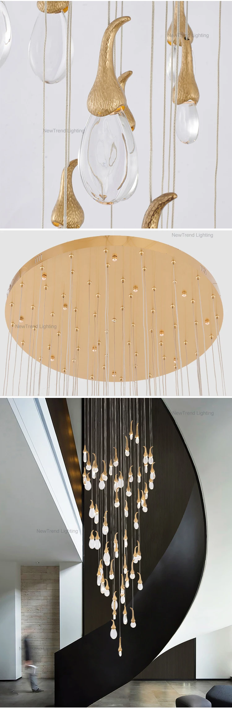 DZ-021 Modern Style Residential Decoration Living Room Dining Room Brass Color Glass LED Pendant Light manufacture