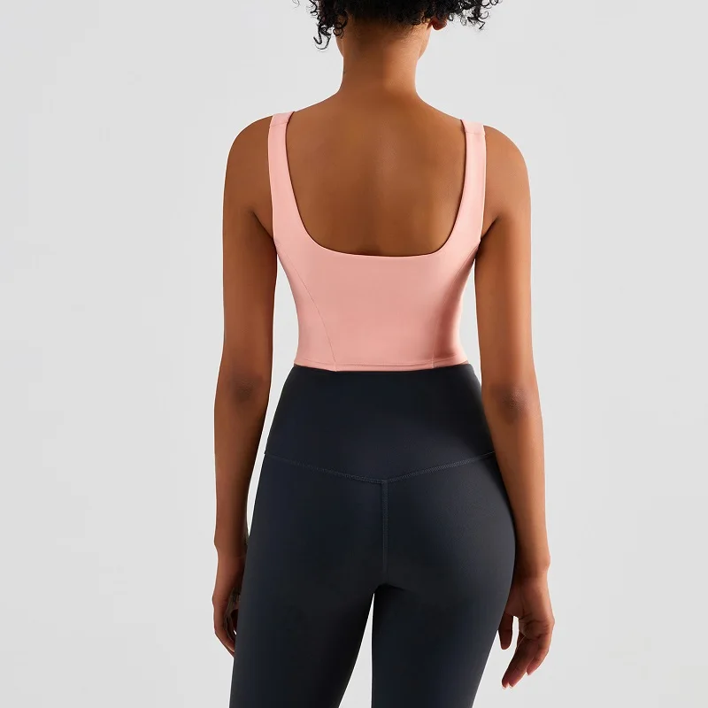INS Top Sale Nude Feeling Breathable Workout Tops Women High Impact Width Strap Yoga Tank Tops Comfortable Spandex Sports Bra