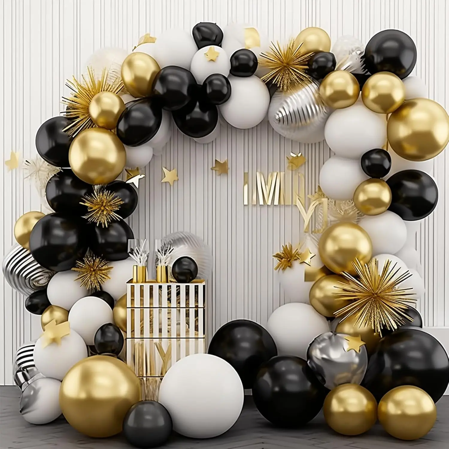 PartyWoo Black Gold and White Balloons 140pcs Birthday Party Black And Metallic Gold Balloons 18Inch 12Inch 10Inch 5Inch