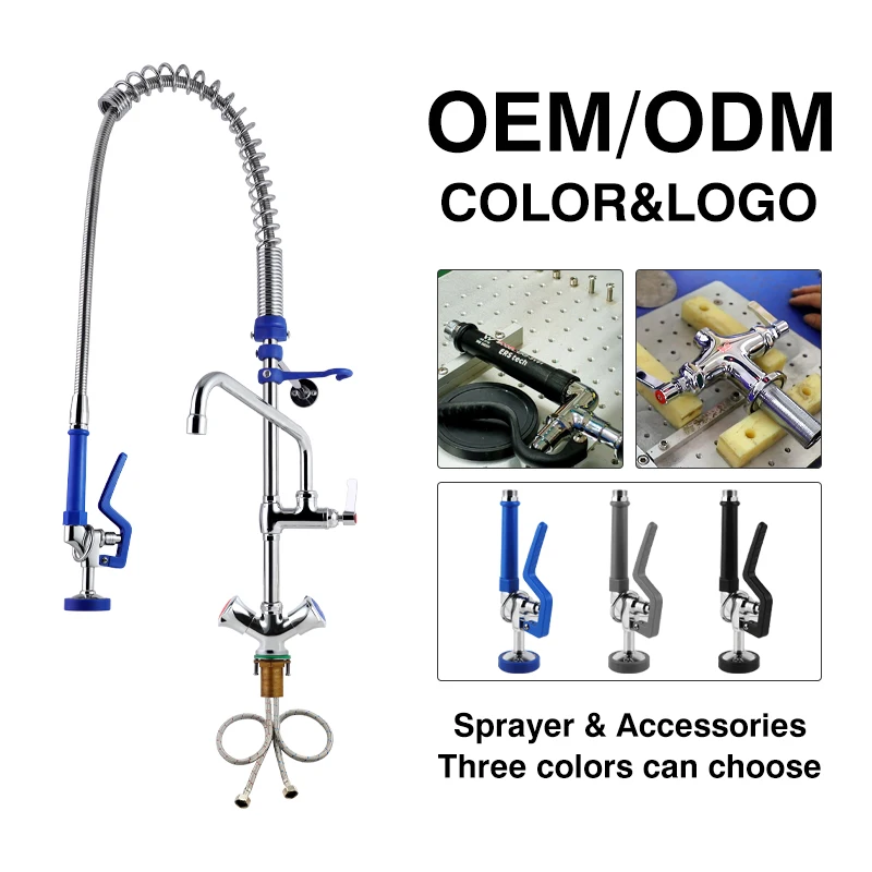 Commercial Dual Handle Pull Pre Rinse Deck Mounted Faucet Adjustable Height EasyInstall Handwheels Options Kitchen Sink Single supplier