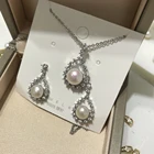 Jewelry Freshwater Drop Shape 925 Sterling Silver Gold Color Pearl Jewelry Sets Diamond Earrings And Pendant Set For Women
