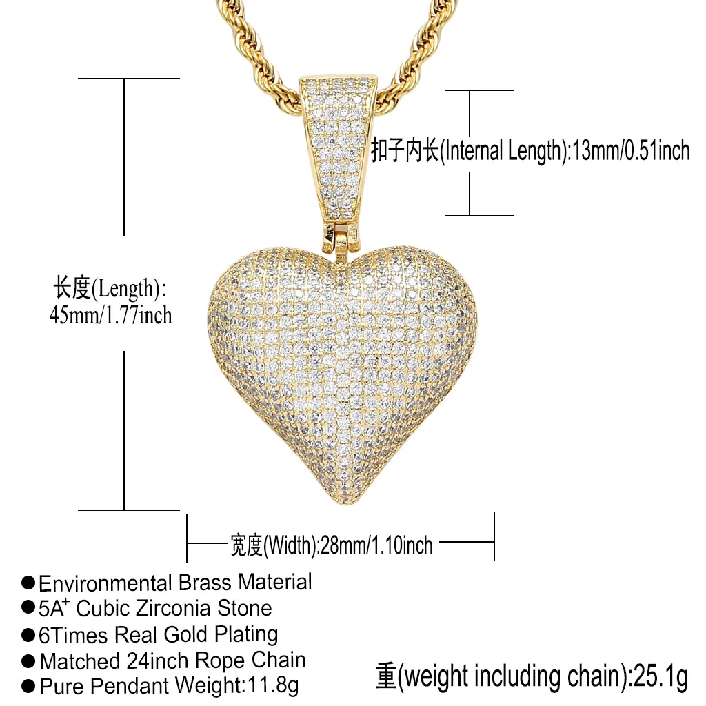 custom diamond jewelry necklace purchasing agent,copper gold plated heart necklace pendants jewelry for men women lover gift