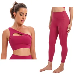 2023 New Arrival Women Customized Design One Shoulder Bra and Leggings Sweat-Wicking Sets