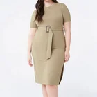 Lady Dresses Women Bodycon Summer O-neck Bodycon Sashes Split Dresses Plus Size Womens Lady Elegant Sexy SD1501