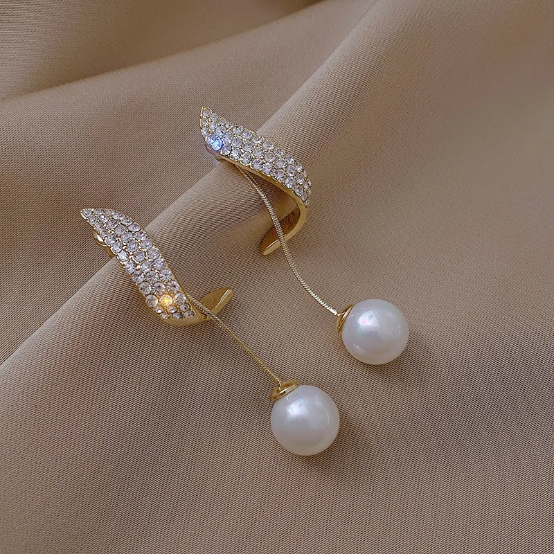 S925 Silver Needle Korean Fashion Tassel Long Crystal Earrings Women Fashion Water Drop Crystal Pearl Earrings
