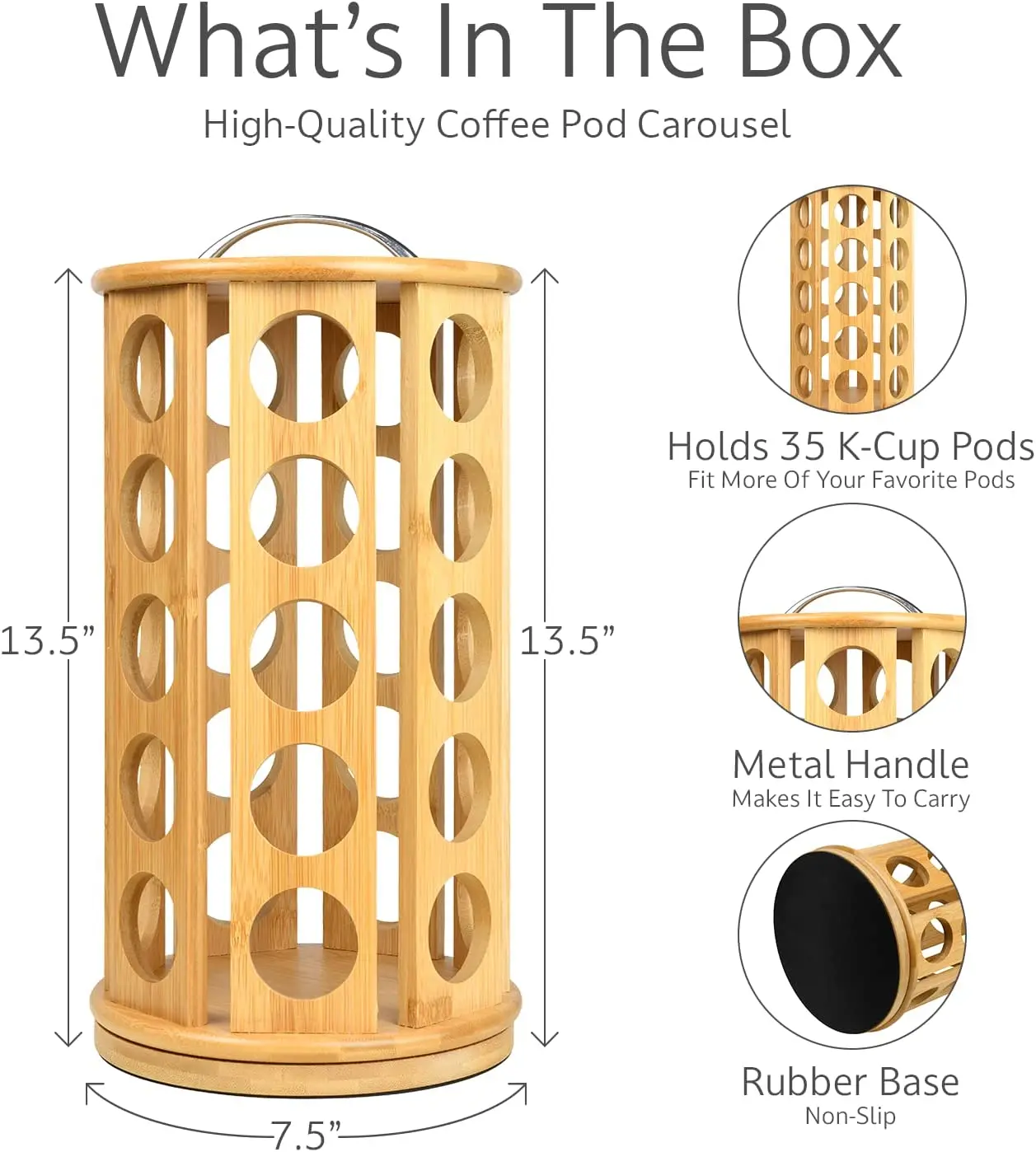 Bamboo Rotating Coffee Capsules Pod Holder Holds 80 Coffee Capsules Storage Organizer