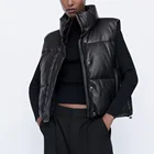 Leather Vests S-xl Fashion Fall 2021 Women Clothes Female Puffer Jacket Pu Leather Quilted Women's Vests Waistcoats