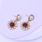 Agate Stud Baroque Natural Pearl Red Agate Wire Stud Earrings Gold-plated