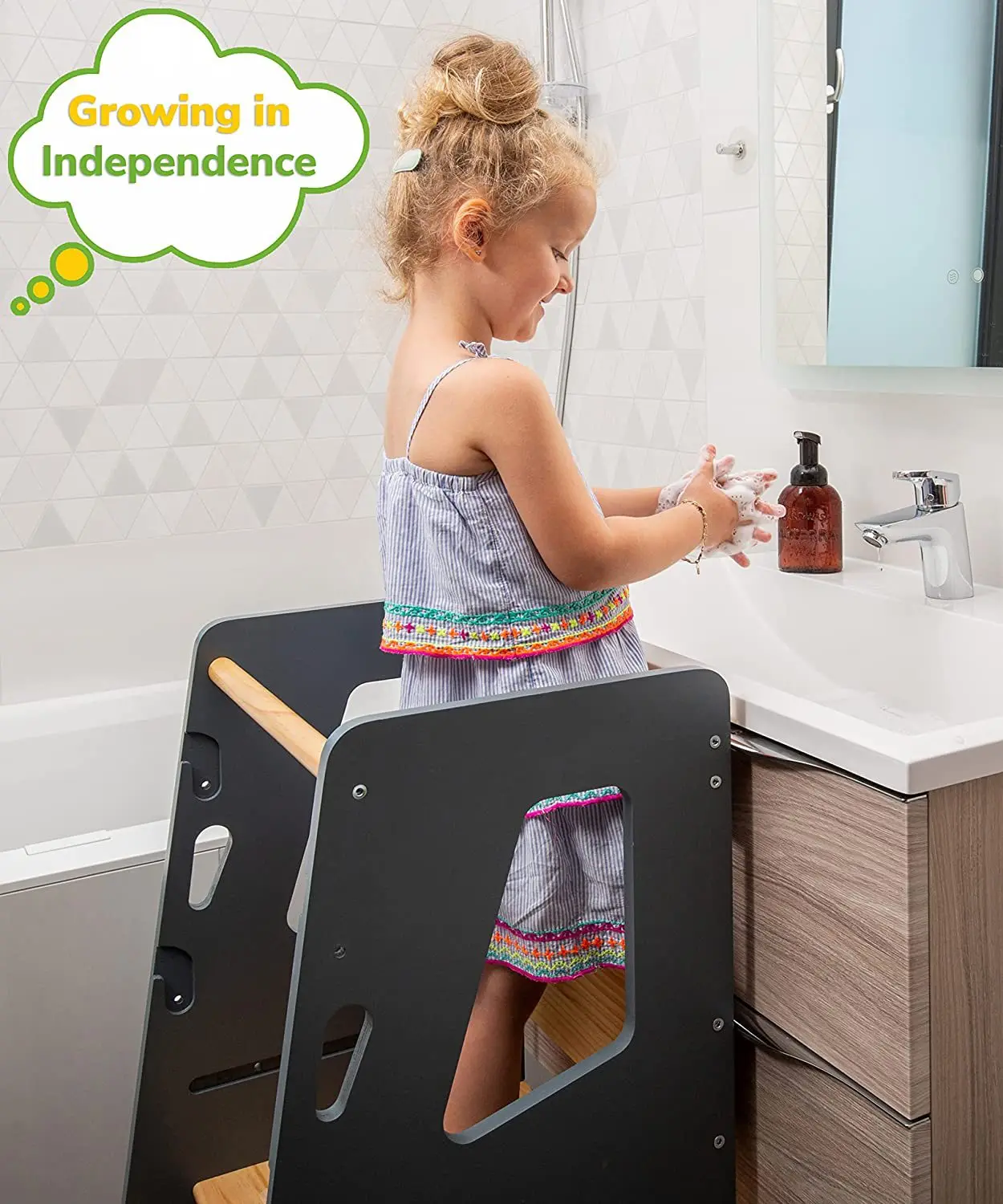 Tabouret d'aide à la cuisine personnalisé, tour debout pour tout-petits, tour d'apprentissage en bois Montessori pour enfants, usine