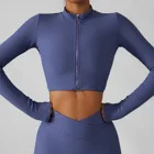 Fast Delivery Zipper Breathable Gym Fitness Wear Quick Dry Comfortable Long Sleeve Yoga Crop Top