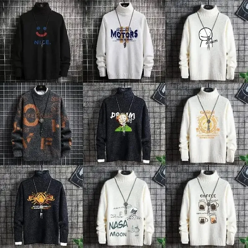 Men's Cow Graphic Sweaters Oversize Cable Knitted Pullover Jumper
