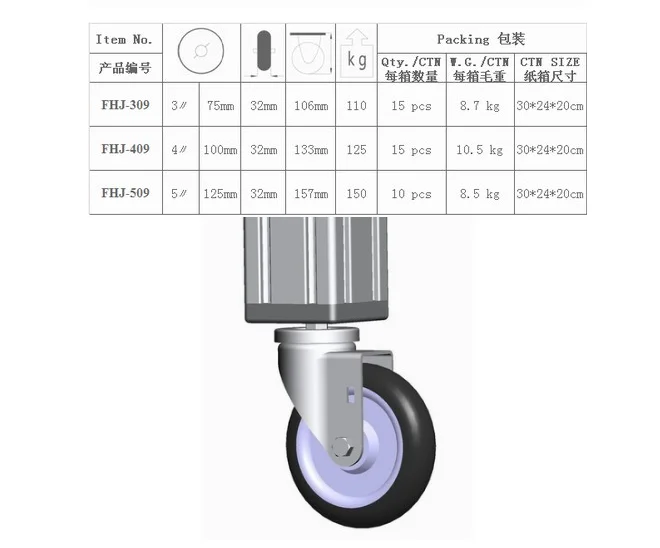 Aluminium Profile Accessories M Steel Wheel Screw Type Swivel