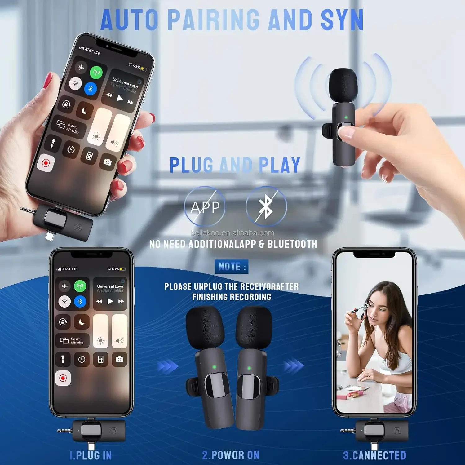 3 in 1 Dual Lapel Microphone Lavalier Wireless Microphone for iPhone Android Camera Interviews Live Streaming YouTube TikTok