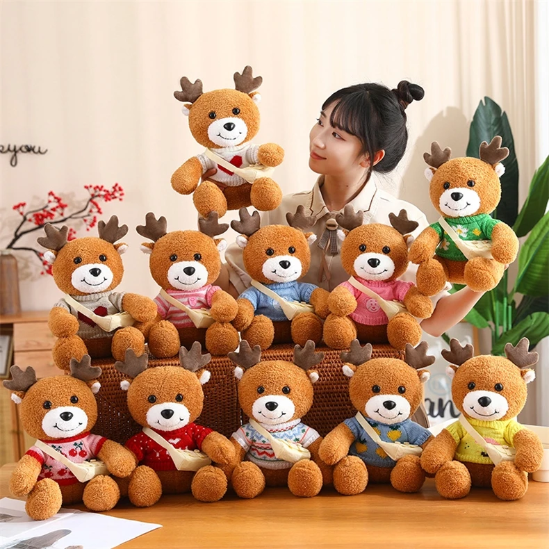 Manufacture customized soft plush brown christmas deer doll kid toys stuffed animal deer plush toy with sweater