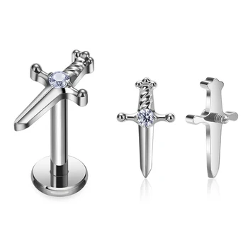 G23 Titanium ASTM F136 Labret Lip Piercing Body Jewelry Stud Earrings for Women 16G CZ Stone Spiral Tragus Cartilage Earrings