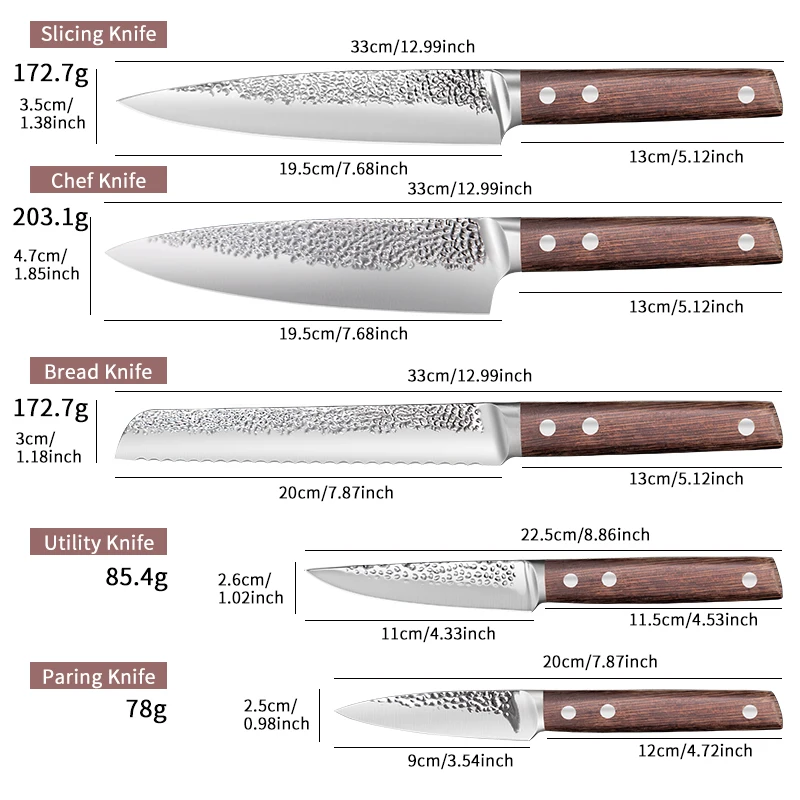 5Pcs High Quality Professional Stainless Steel Chef Knife Kitchen Knives Set With Pakka Wood Handle