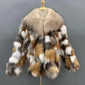 new arriving mixed colors fox fur big shawl collar man scrap fox fur coat wholesale