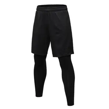 2 in 1 Outdoor Basketball Running Training Gym Pants High Waist Sport Men Compression Leggings with Shorts
