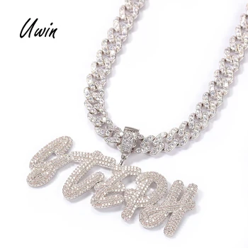 Custom Name 9mm Cuban Link Chain Necklace with Name 18K Gold Plated CZ 2 Layer Letter Name Rapper Bling Jewelry