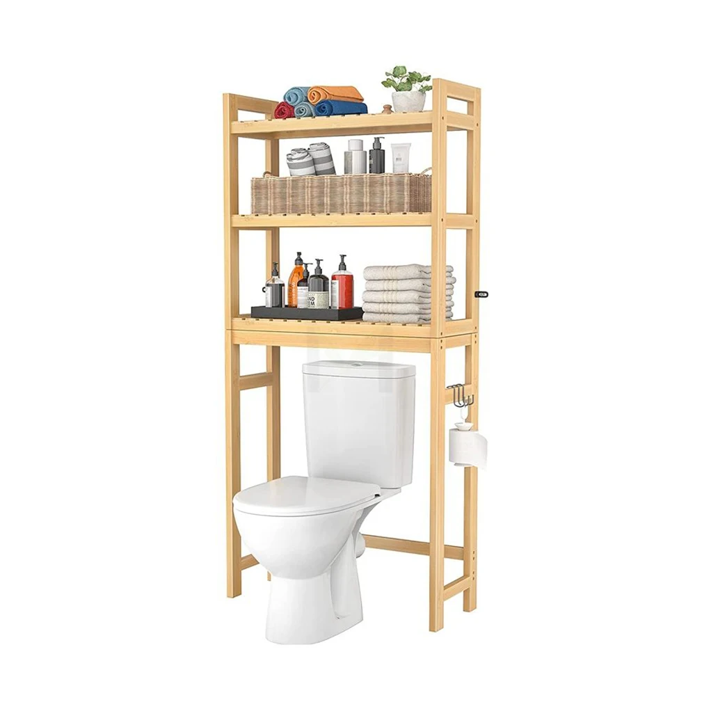 Customized Multifunction Bathroom Laundry Save Space 3 Tier Bamboo Toilet Storage Shelf Toilet Organizer Rack