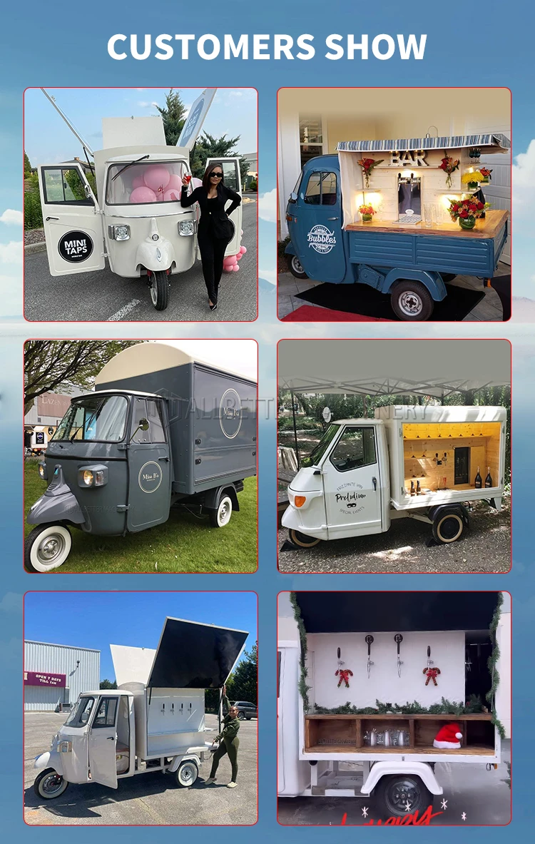 Custom Tricycle Mobile Food Cart Ice Cream Pizza Pasta Truck Electric Tuk Tuk Ape 50 Food Truck