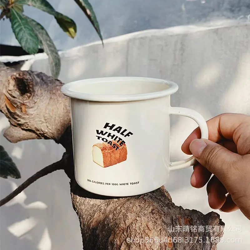 2024 custom matte black white blue orange summer cold water coffee cool cartoon enamel camping mug for promotion gift