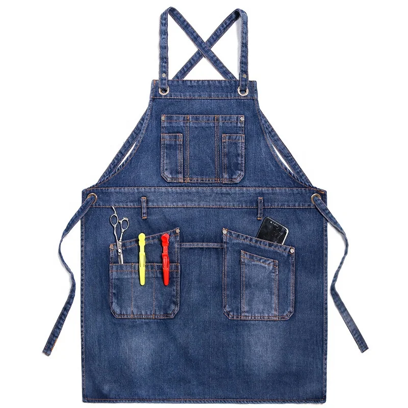 Fashion  Economic Denim Working Apron Restaurant Coffee Shop Uniform Custom Aprons