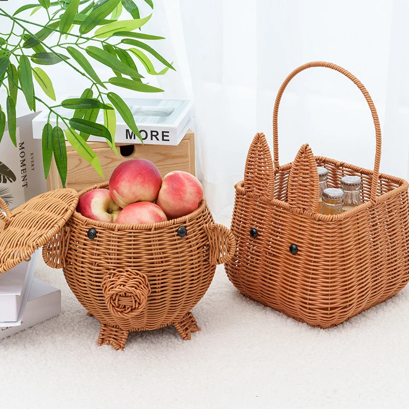 HUAYI Water Hyacinth Storage Basket Hand-Woven Fruit Baskets  Decorative Wicker box for Organizing