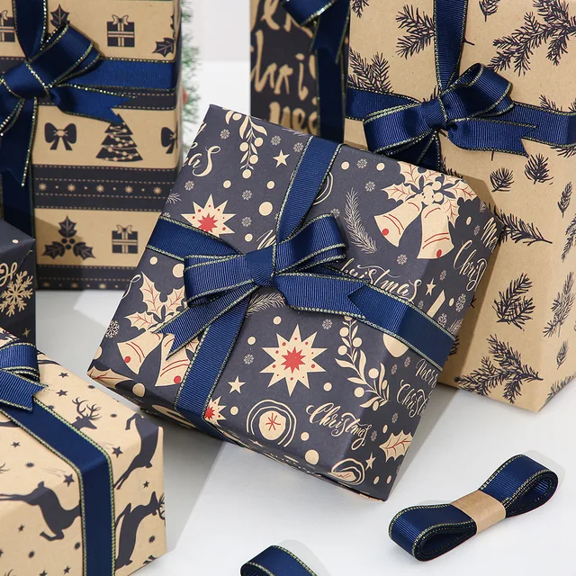 Hot Selling Waterproof Gift wrapping Vintage Christmas kraft paper Elk Snowflake Gift paper