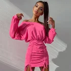 Dress Wholesale New Trend Color Slim Fit Vestidos Pleated Mujer Drawstring Long Sleeve Mini Sexy Club Dress