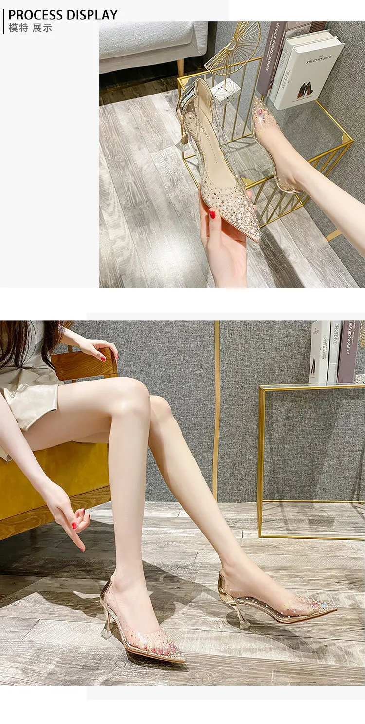 Sexy pointed side hollow rivets nightclub high heels women's shoes main image 1