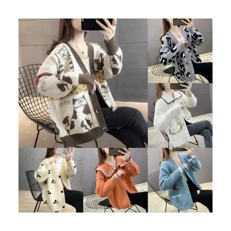 2024 Casual Cardigan Lady's Long Sleeved Sweater For Woman Open Front Round Neck Knitted Veste Femme Thin Coat For Young Women