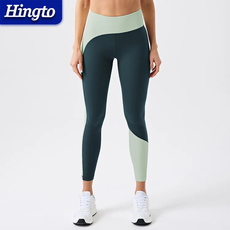 Wholesale workout black leggings for women compression yoga pants contrast color tights high waist fitness leggings for women