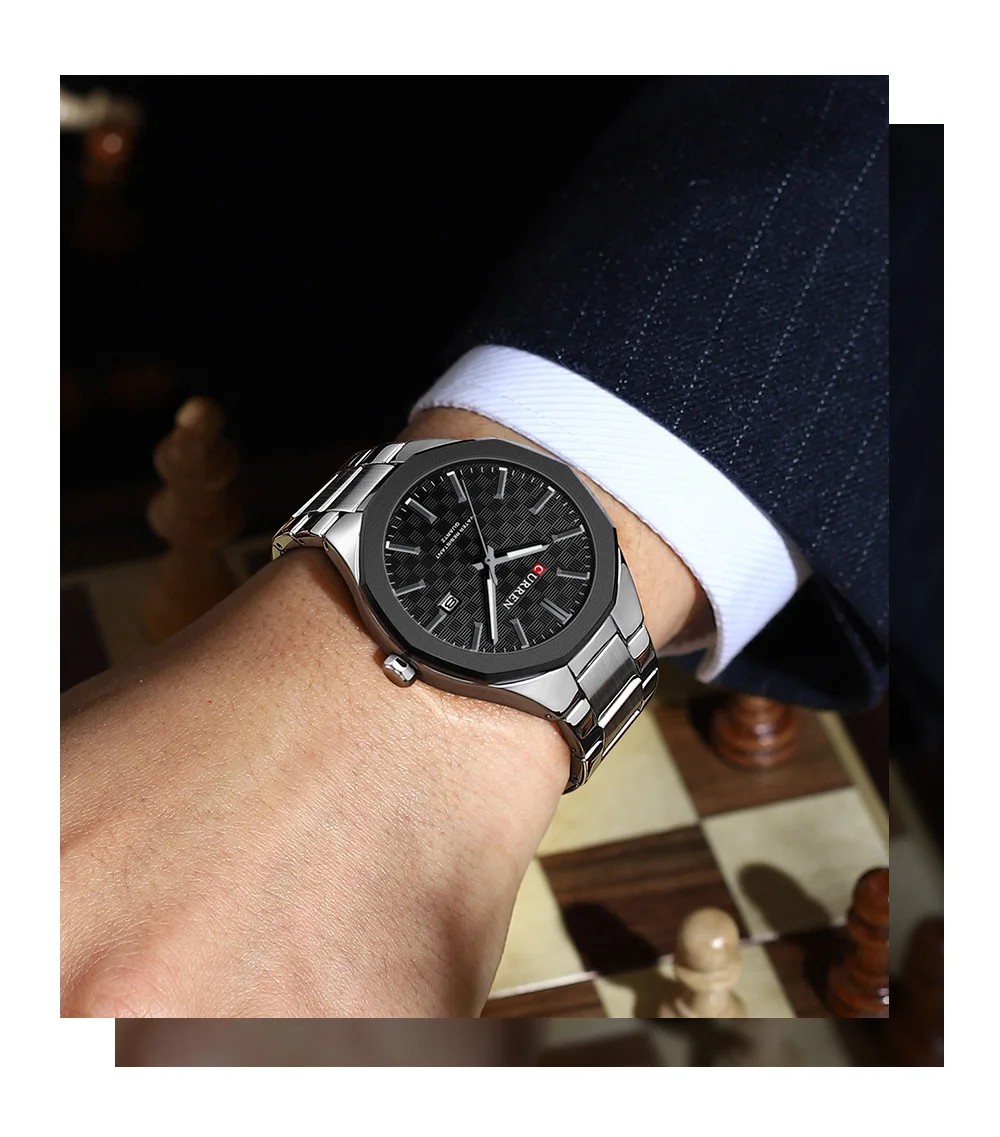 CURREN 8477 Business Luxury Men's Quartz Watch with Luminous Hands Stainless Steel Fashion Clock with Date Waterproof Wristwatch