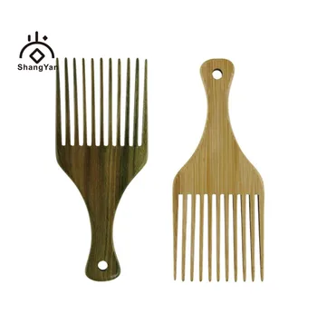 Factory Hot Barber Styling Bamboo Wooden Pick Comb Custom Logo Beard Afro Hair Picks Comb