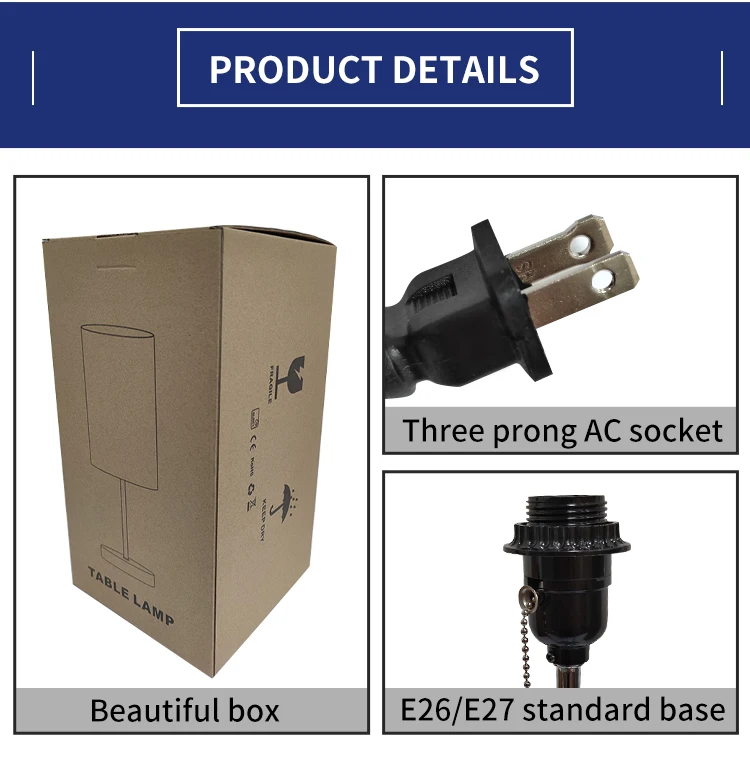 Gray lamp shade dual USB plug zipper switch iron cloth furniture table lamp